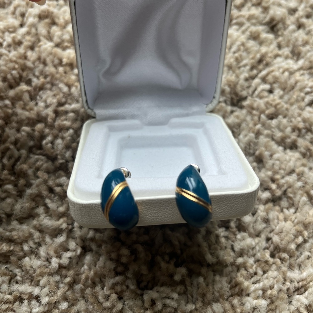 Monet Blue and Gold Teardrop Earrings - Picture 2 of 5